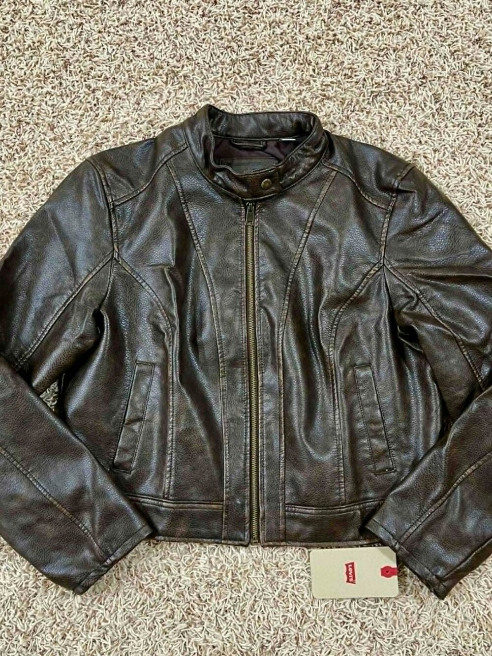 Levi’s Women's Faux Leather Racer Jacket Brown, Size XL (New)